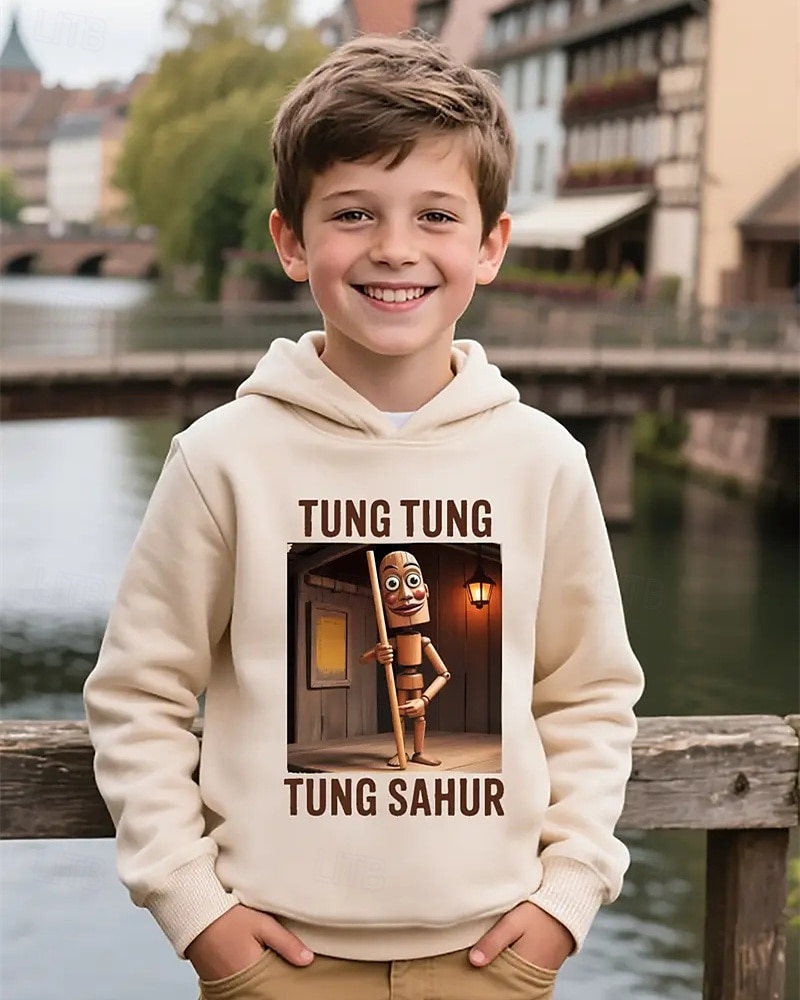 Moletom casual de manga comprida para meninos com estampa tung tung tung sahur 3d, moda primavera outono, streetwear, crianças de 4 a 12 anos, com capuz, casual para atividades ao ar livre, ajuste de 2025 por $18.99 –P3
