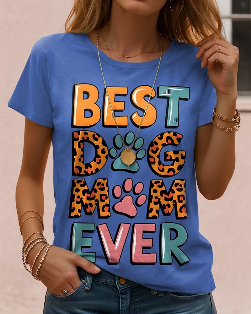 Jour de Thanksgiving Femmes T-shirt Graphique Animal Chien ancien Élégant Classique Manche Courte Col ras du cou Col rond Hauts Réguliers Quotidien Week-end Imprimé Noir Blanche Rose Claire Bleu Bleu de 2025 ? $19.99 –P3