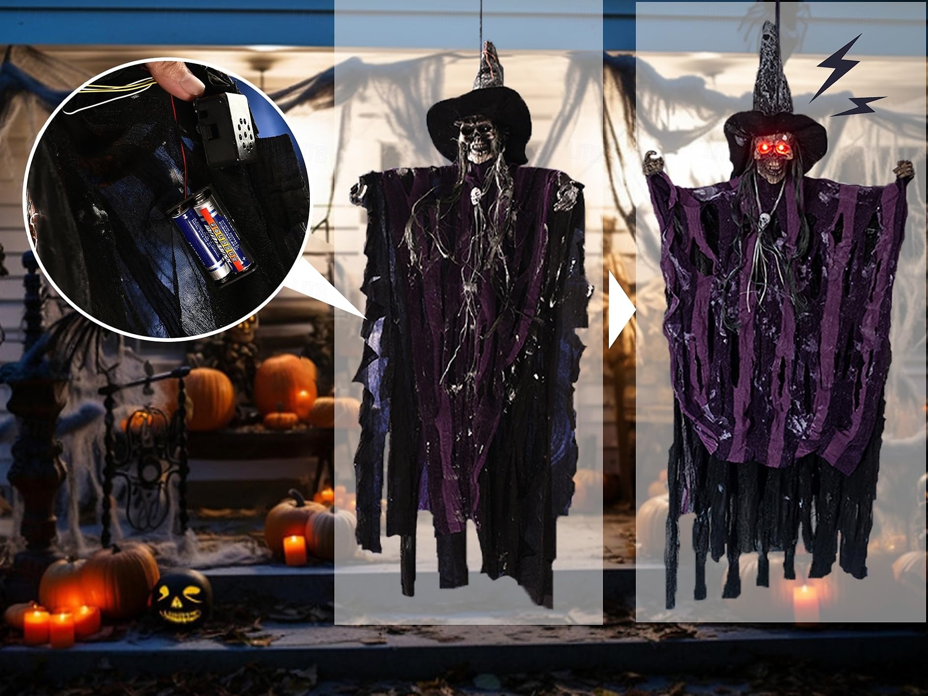 Halloweenské dekorace do exteriéru - halloweenská animatronická závěsná dekorace lebky ducha se zářícíma očima, halloweenské strašidelné rekvizity a párty dekorace, vhodné pro vnitřní i venkovní 2025 - $16.99 –P2