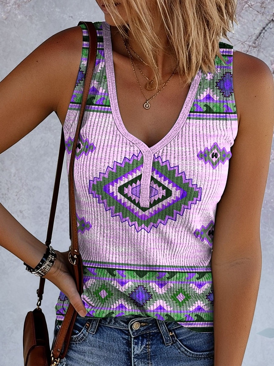 Femmes Débardeur caraco Graphique Géométrique ancien Tropical Élégant Sans manches Sans manches Col en V Hauts Réguliers Quotidien Imprimé Bleu Violet Kaki Été Printemps de 2025 ? $17.99 –P2
