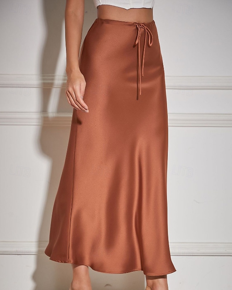 Mujer Falda Casual Maxi Tiro Medio Faldas Plano Correa Microelástico Vacaciones Calle Vino Azul marinero Negro Verde Ejército Otoño Poliéster 2025 - $22.99 –P9