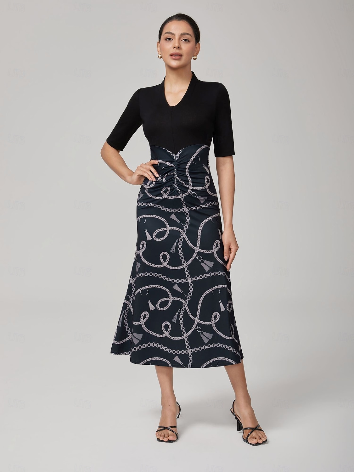 robe queue de poisson colorblock à imprimé chaîne en lyocell de 2025 ? $64.99 –P1