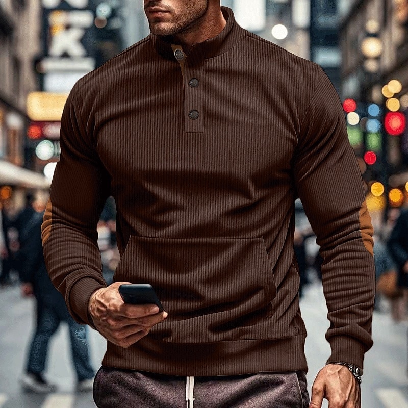 Per uomo Maglia Velluto a coste Felpa con cappuccio abbottonata Aalbicocca Nero Verde militare Marrone Grigio chiaro Colletto Mao Semplice Patchwork Sport & Outdoor Casuale Quotidiano Streetwear Cool del 2025 a $27.99 –P3