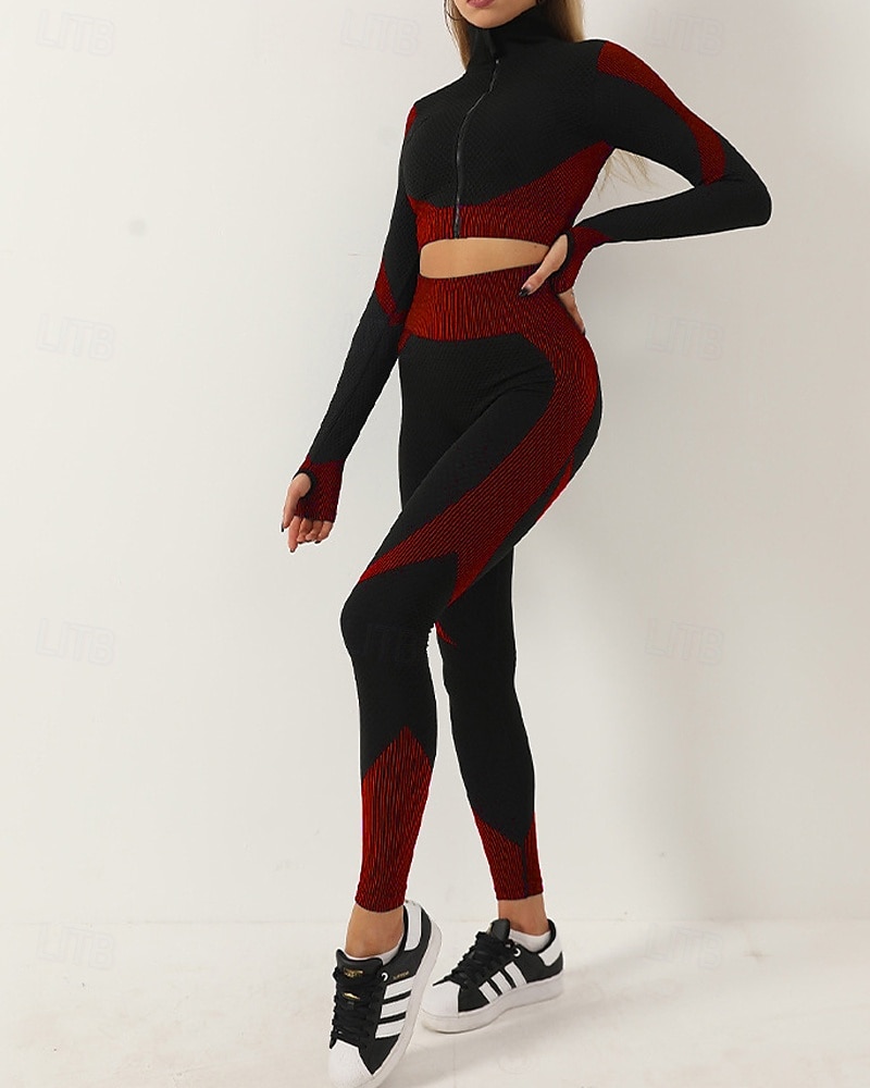 Mujer 2 Piezas Conjunto deportivo de yoga Conjuntos para estar en casa Otoño Retazos Bloque de color Trajes de Yoga Ejercito verde Negro Entrenamiento de gimnasio Alta cintura Secado rápido Eslático 2025 - $35.99 –P6