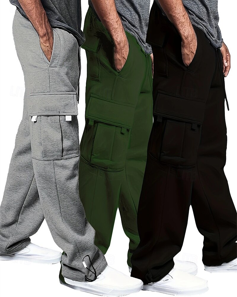 Multi-pakketten 3 stuks Voor heren Zwart + grijs + blauw Joggingbroek met wijde pijpen Broek Elastische taille Trekkoord Effen Vakantie Alledaagse kleding Polyester Lente 2025 - $35.99 –P3
