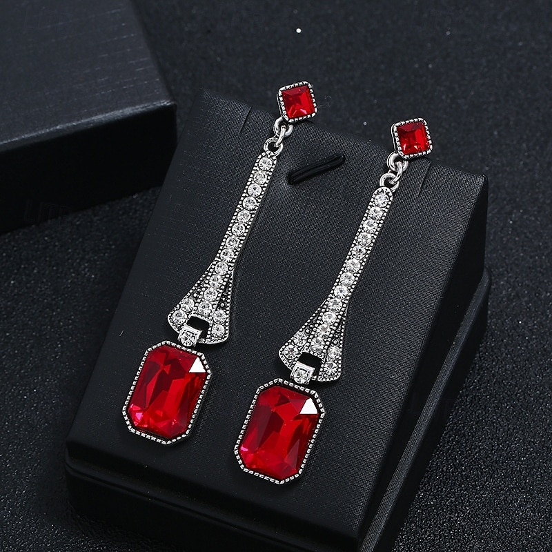 Women's 1920s Gatsby Drop Earrings - Art Deco Long Dangle Earrings with Blue Gemstones and Rhinestones for Roaring Twenties Parties 2025 - $9.99 –P6