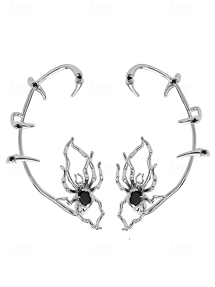 Orecchini a polsino con ragno di Halloween da donna – design avvolgente in lega punk gotico con dettagli in gemme nere, bigiotteria di tendenza per feste, cosplay e serate spettrali del 2025 a $9.99 –P7