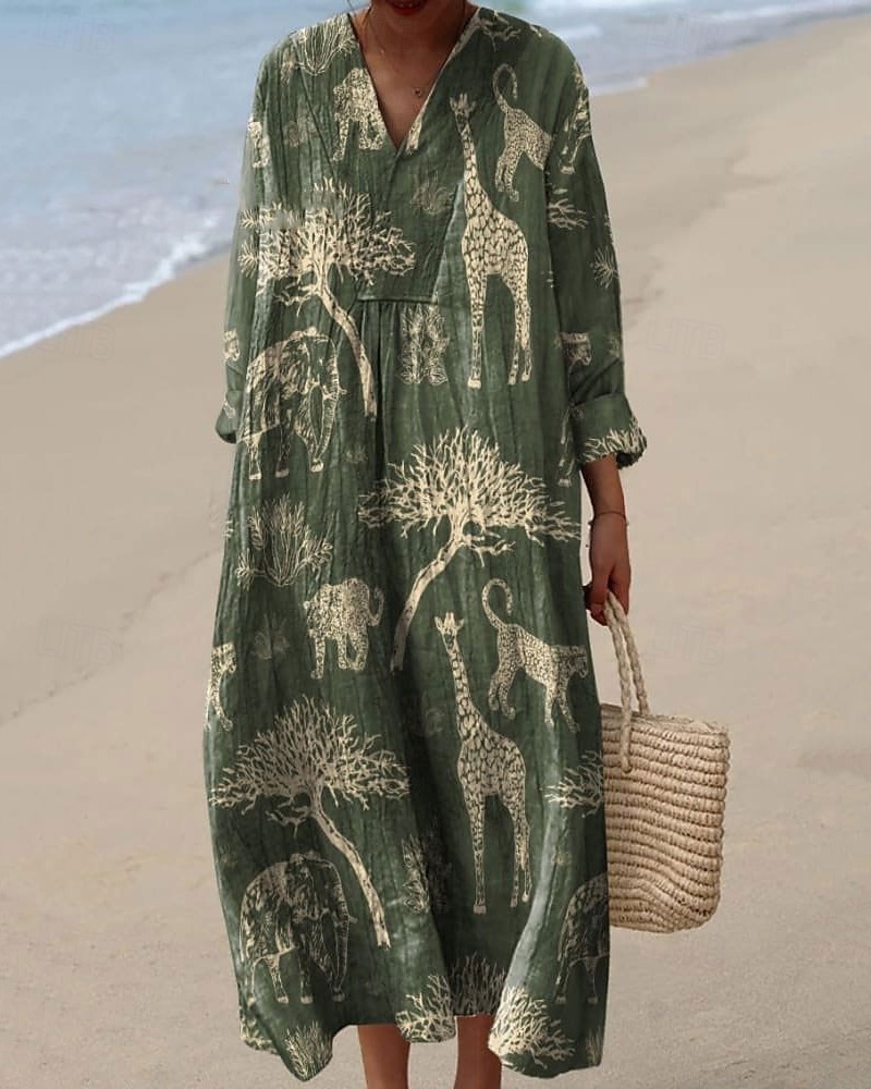 Femmes Robe Midi Robe Décontractée Robe Imprimée Mode Moderne Quotidien Plage Week-end Coupe régulière Fleuri manche longue Col en V Noir Jaune Vert Printemps Automne de 2025 ? $24.99 –P2