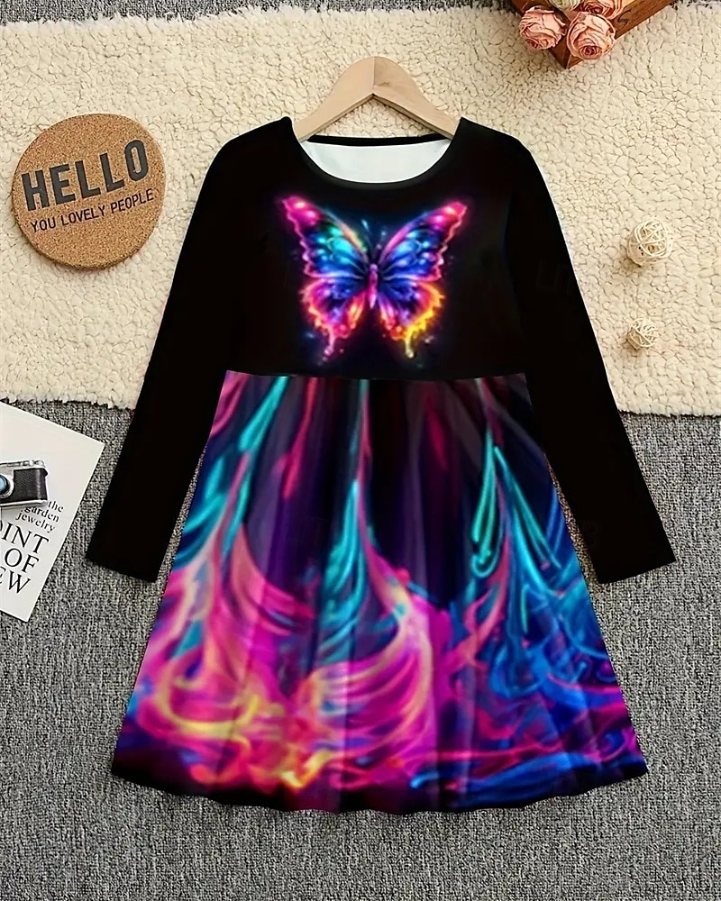 Girls' 3D Butterfly Dress Long Sleeve Summer Spring Vacation Daily Holiday Princess Beautiful Sweet Kids 4-12 Years Casual Dress A Line Dress Knee-length Regular Fit 2025 - $16.99 –P2