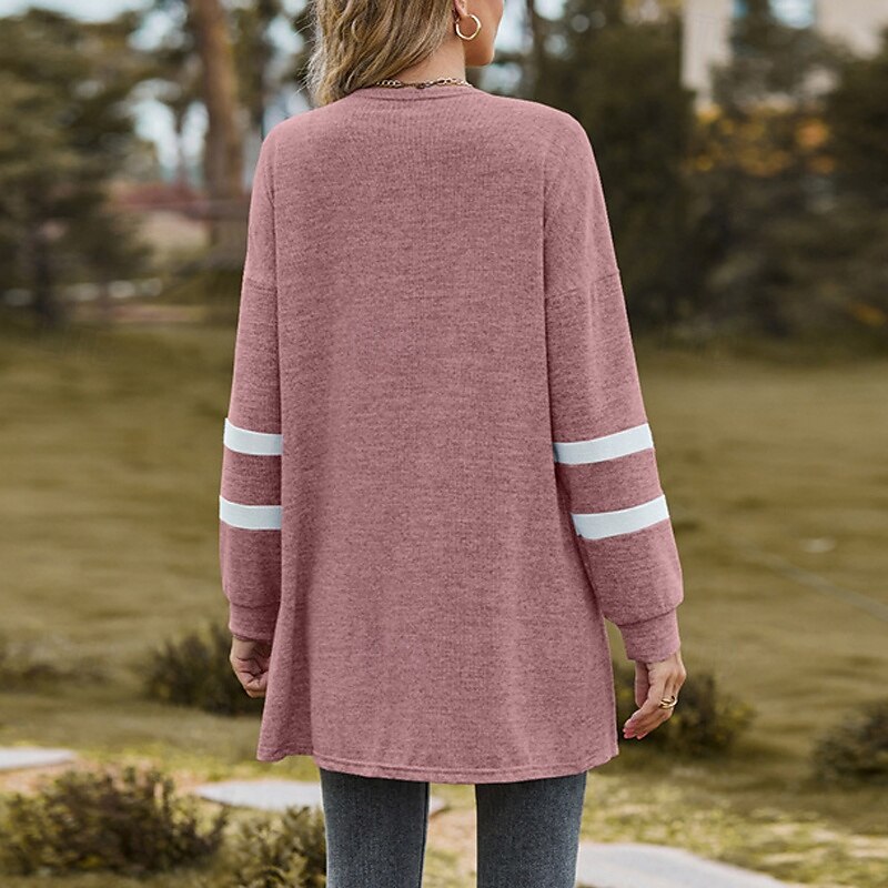 Pentru femei Pulover Bluza Modă Șic Stradă Zilnic Bloc Culoare Striat Deschis frontal Tricotat Manșon Lung Topuri lungi Tricotat Concediu Ieșire Sfârșit de săptămână Negru Roz Îmbujorat Toamnă Iarnă 2025 - $22.99 –P10