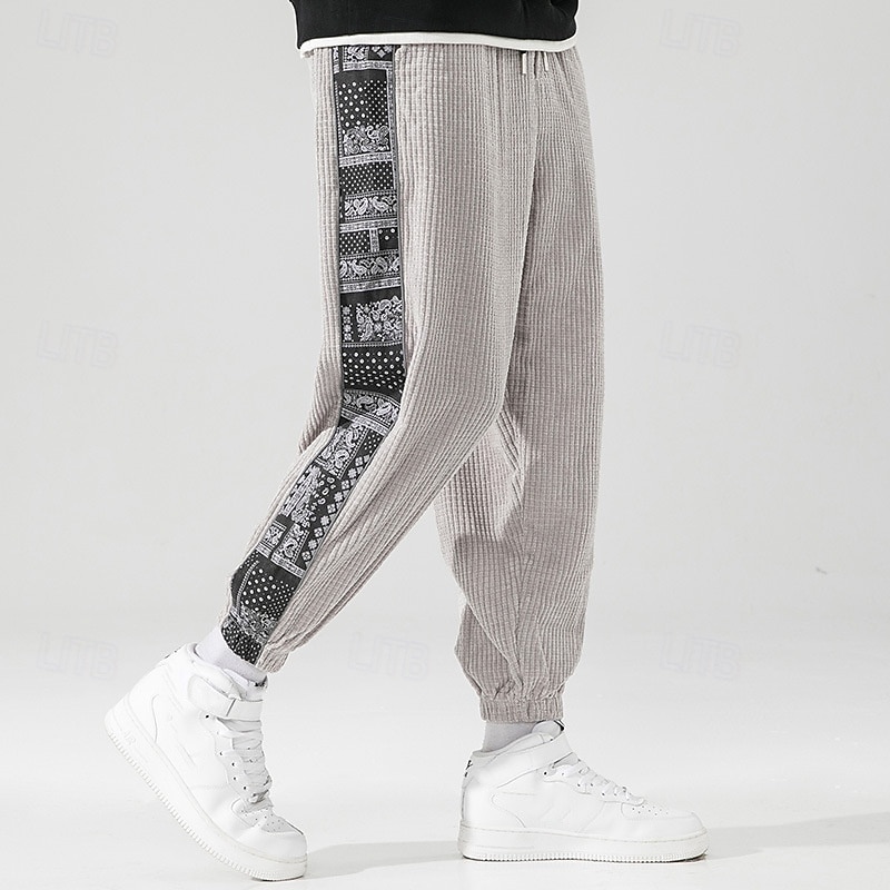 Men's Athletic Pants Sweatpants Joggers Corduroy Pants Trousers Pocket Elastic Waist Drawstring Color Block Comfort Sports Outdoor Daily Ethnic Style Casual Black Light Grey Micro-elastic 2026 - $24.99 –P11