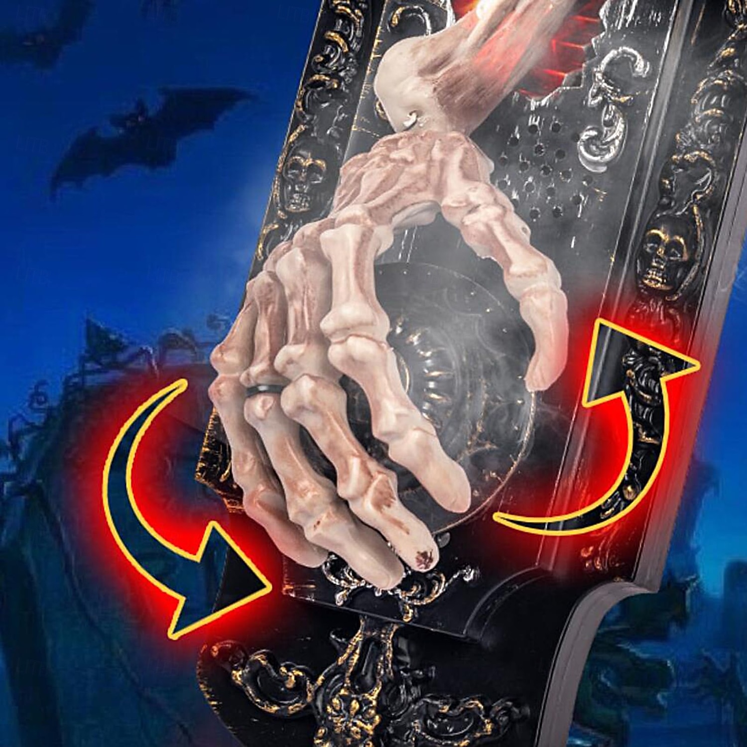 Campanello a forma di mano di scheletro di Halloween, sensore spray per campanello spettrale di Halloween, serratura per porta per casa stregata, bar, club, decorazione per feste di Halloween del 2025 a $44.99 –P5