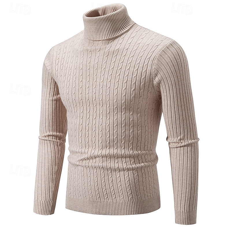 Herr Pullover tröja Stickad tröja Ribbad Sticka Vanliga toppar Stickat Slät Polokrage Mode Grundläggande Semester Dagliga kläder Kläder Höst Vinter Vin Svart S M L 2025 - $21.99 –P3