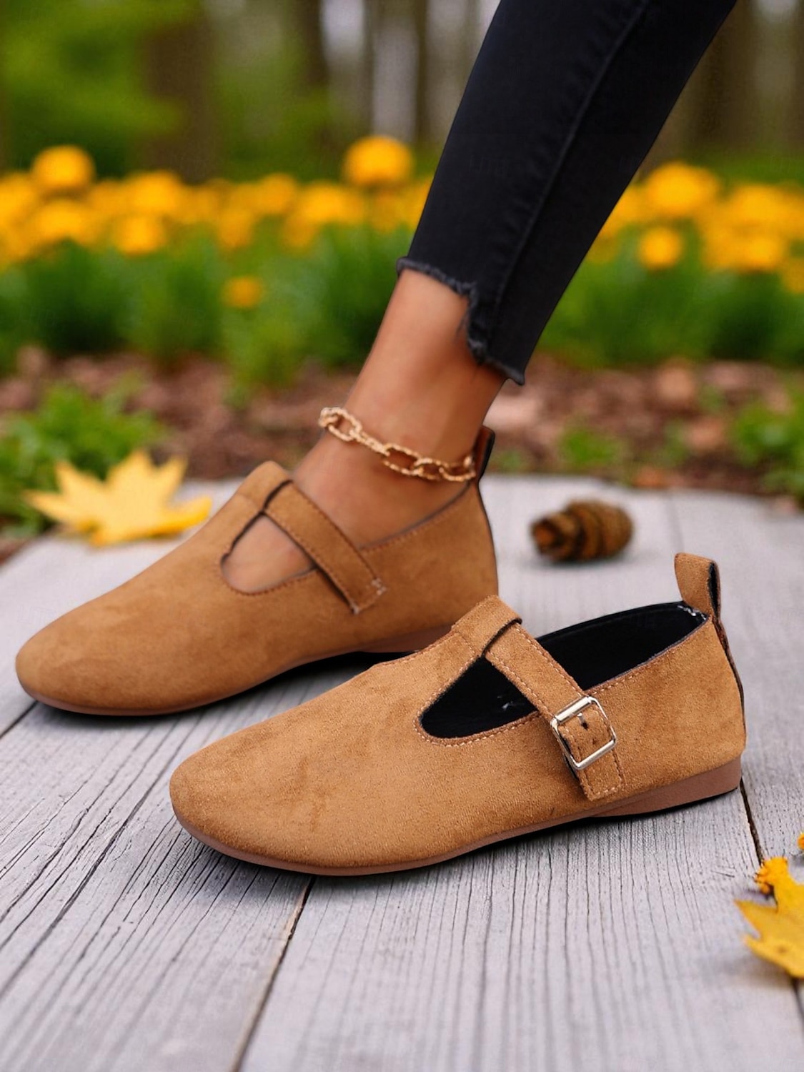 Ballerinas für Damen mit breiter Zehenpartie aus Wildlederimitat und verstellbarem Riemen – bequeme Freizeitschuhe für Garten, Park und Spaziergänge im Freien 2025 - $19.99 –P4