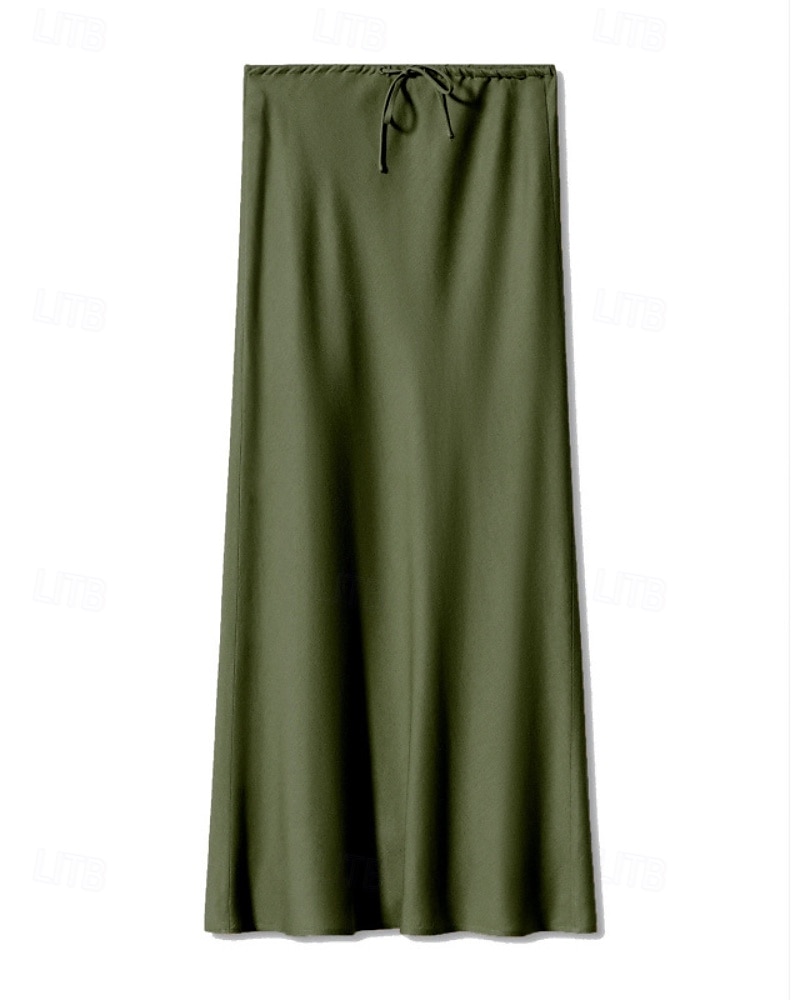 Mujer Falda Casual Maxi Tiro Medio Faldas Plano Correa Microelástico Vacaciones Calle Vino Azul marinero Negro Verde Ejército Otoño Poliéster 2025 - $22.99 –P2