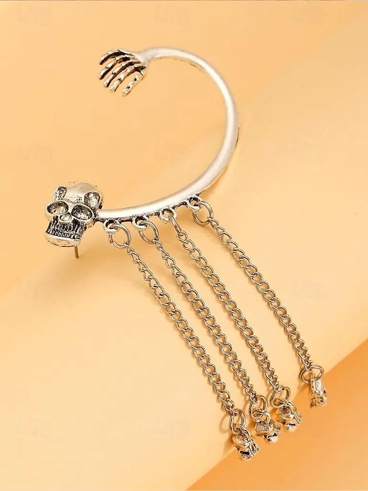 Women's Halloween Skeleton Skull Drop Earrings Set – Gothic Punk Ear Cuffs with Dangling Chains for Costume Party & Cosplay 2025 - $9.99 –P8