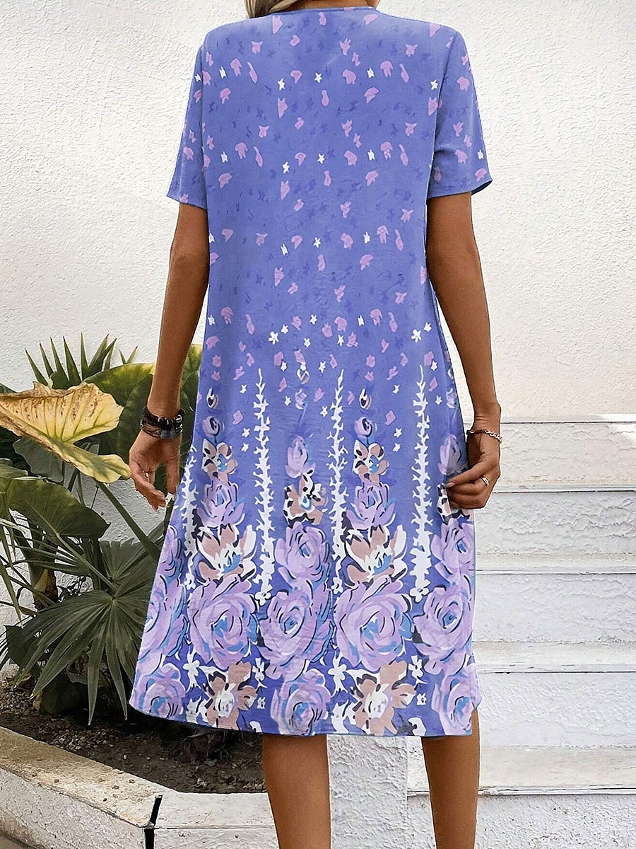 Damen Midikleid Shiftkleid A Linie Kleid Sommerkleid Urlaub Lässig Normale Passform Blumen Grafik Kurzarm Rundhalsausschnitt Schwarz Weiß Rosa Purpur Sommer Frühling 2025 - $31.99 –P2