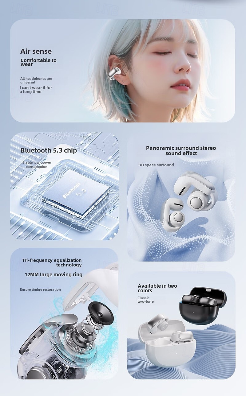 Bluetooth-oordopjes Echte draadloze oordopjes met OpenAudio voor bewustwording Clip-on-ontwerp voor comfort Meeslepende audio Tot 48 uur speeltijd 2025 - $22.99 –P9