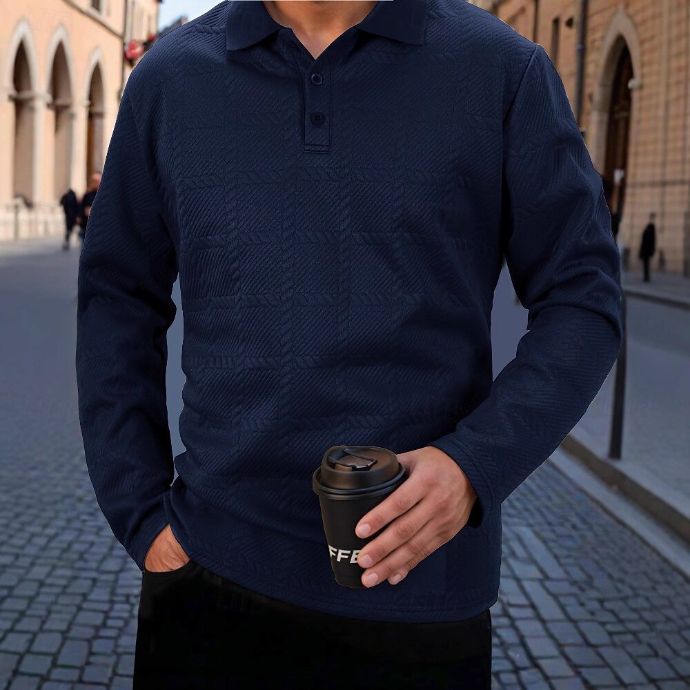 Herren Golfshirt Arbeit Lässig Revers Langarm Mode Bequem Einfach Knöpfe Frühling & Herbst Cachi scuro Schwarz Weiß Marineblau Militßrgrün Grau Golfshirt 2025 - $21.99 –P6