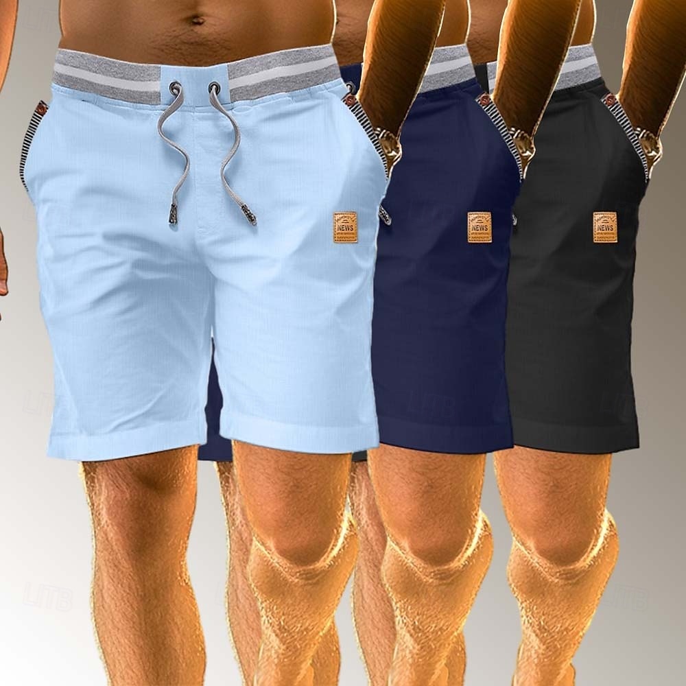 Herr Shorts Linne Shorts Sommarshorts Beach Shorts Lappverk Elastisk midja Snörning Färgblock Komfort Andningsfunktion Knelängd Ledigt Dagligen Helgdag Semester Mode Blå + Svart + Marinblå Bl 2025 - $37.99 –P12