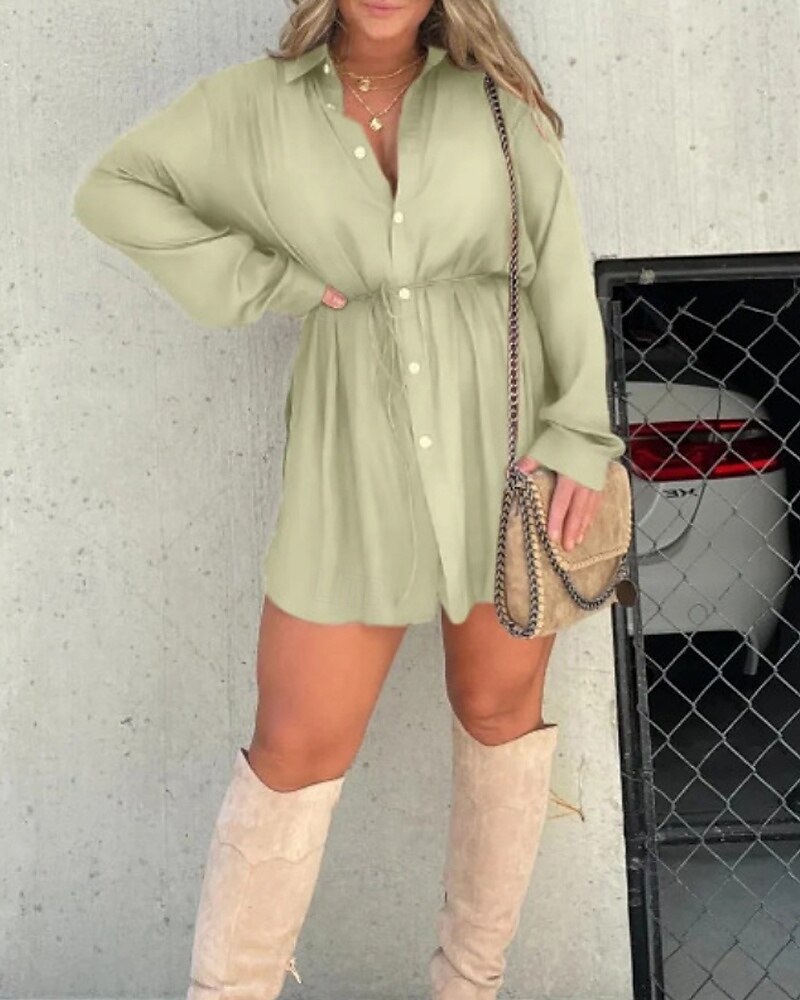 Per donna Camicia Blusa Semplice Moderno Casual Manica Lunga Colletto a Camicia Top Regolari Quotidiano Uscire Arricciato Bottoni Verde primavera Nero Verde chiaro Vino Marrone Autunno del 2025 a $23.99 –P5