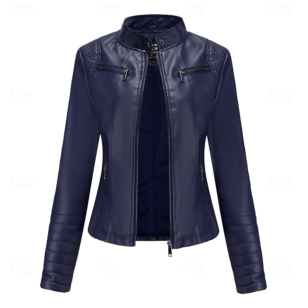 Dames Jas van imitatieleer Comfortabel Zak Volledige ritssluiting Modieus Street Style Effen Buiten Casual / Dagelijks Normaal Opstaand Normale pasvorm Lange mouw bovenkleding Zwart Rood Kameel Lente 2025 - $41.99 –P17
