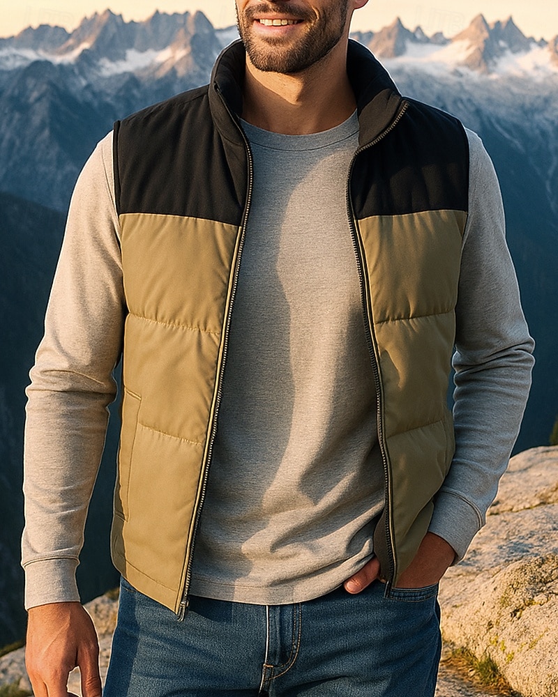 Herren Fleeceweste Ärmellos Weste Außen Thermowarm Winter Vollreißverschluss Polyester Patchwork Schwarz Weiß Rosa Jagd Angeln Klettern 2025 - $31.99 –P1