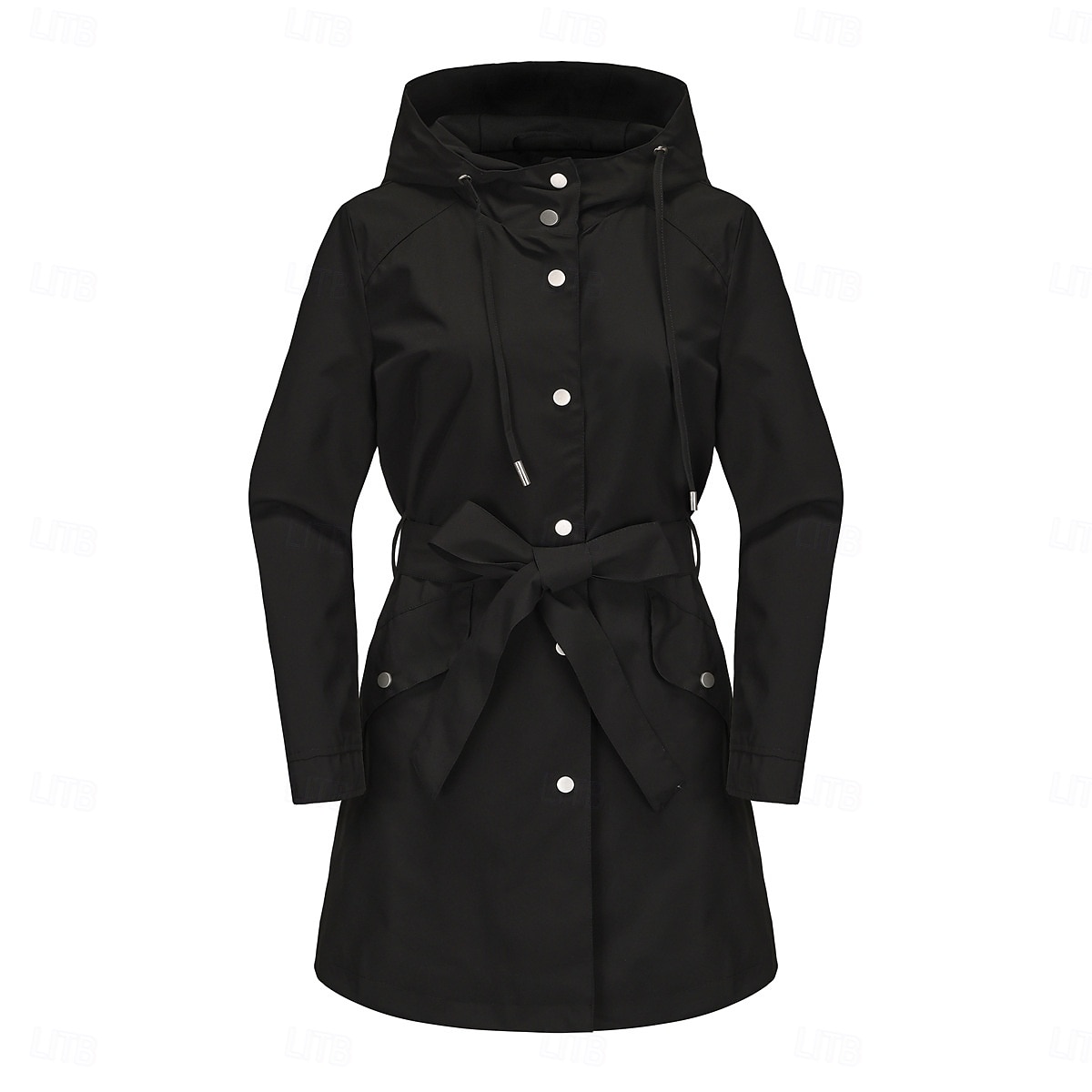 Women's Coat Waterproof Comfortable Pocket Buttons Fashion Street Style Plain Outdoor Casual Daily Long Hooded Regular Fit Long Sleeve Outerwear Black White Pink Spring Fall 2025 - $43.99 –P18