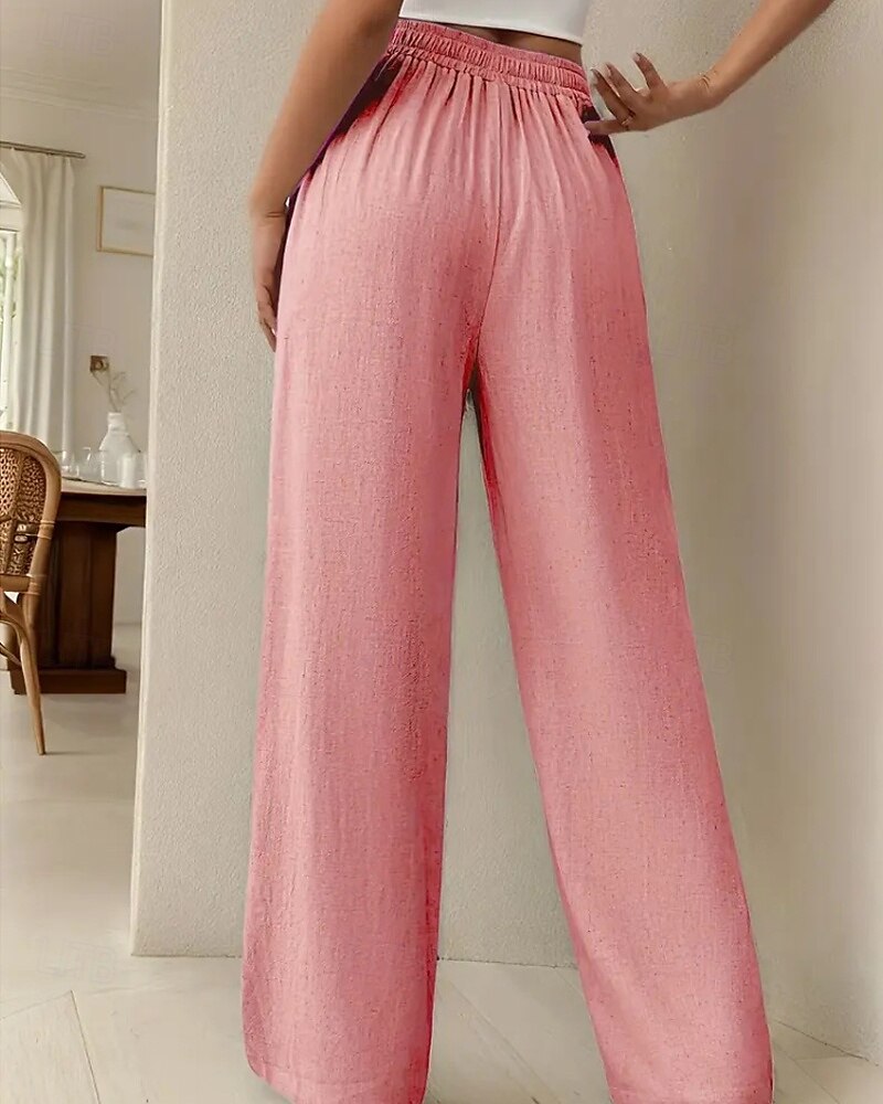 Femmes Jambe large Slacks Streetwear Occasionnel Longueur complète Naturel Uni Avec Poches Conception à cordon élastique Confortable Rue Tenue quotidienne Week-end Noir Rose Vert Véronèse Bleu Automne de 2025 ? $17.99 –P18