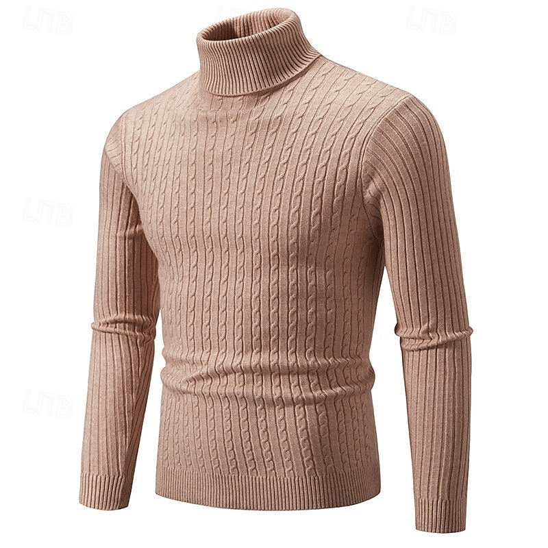 Herr Pullover tröja Stickad tröja Ribbad Sticka Vanliga toppar Stickat Slät Polokrage Mode Grundläggande Semester Dagliga kläder Kläder Höst Vinter Vin Svart S M L 2025 - $21.99 –P13