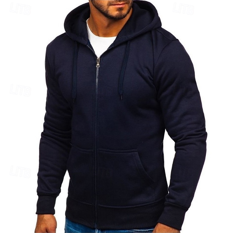Per uomo Felpa con cappuccio Felpa con cappuccio a zip intera Felpa con cappuccio in pile Nero Bianco Verde militare Rosso Borgogna Con Cappuccio Semplice Con zip Tasca Sport & Outdoor Casuale del 2025 a $23.99 –P2
