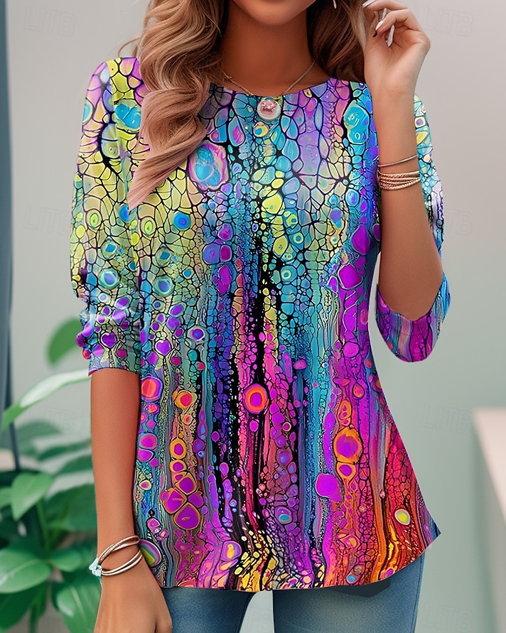 maglietta da donna casual stampa manica lunga top regolari girocollo quotidiano arcobaleno primavera autunno del 2025 a $22.99 –P3