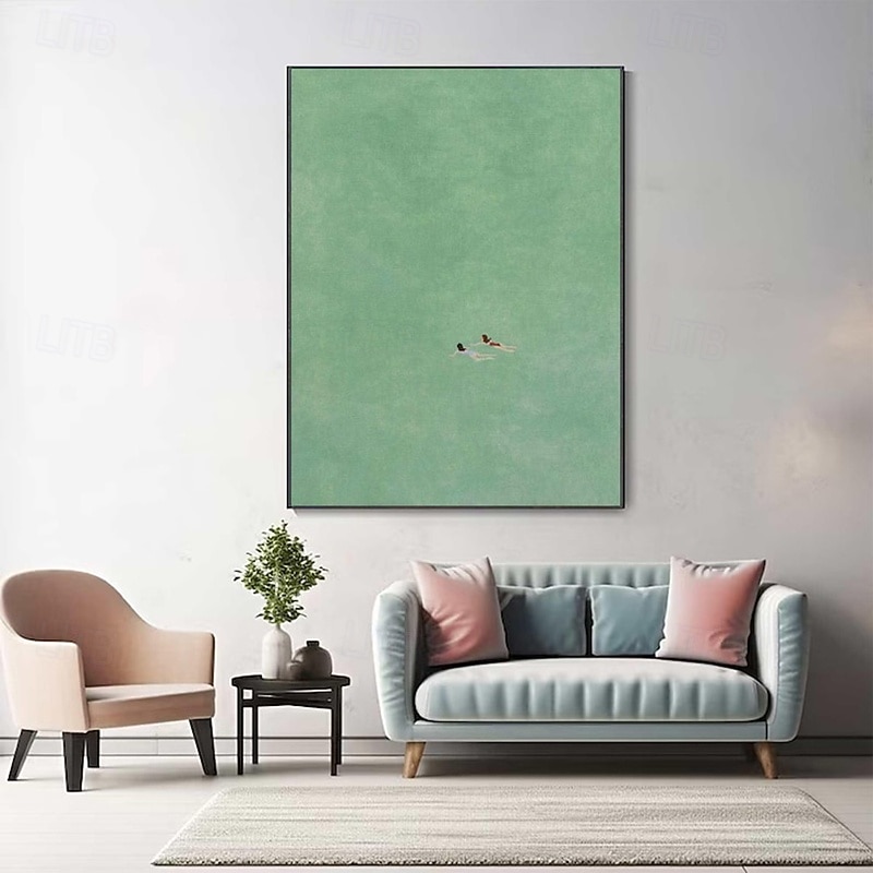 Ručně malovaná olejomalba na plátně, nástěnná dekorace, minimalistická zelená, abstraktní, nika, pro domácí dekorace, napnutý rám, závěsný obraz/rolovaný bezrámový, nenapnutý obraz 2026 - $54.99 –P1