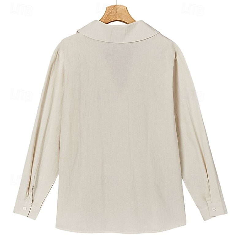 Herr Skjorta Linneskjorta Popover skjorta Sommarskjorta Standkläder Ensfärgat Semester Gata Svart Blå Kaki Långärmad Krage Sommar Vår Kläder 2025 - $23.99 –P1