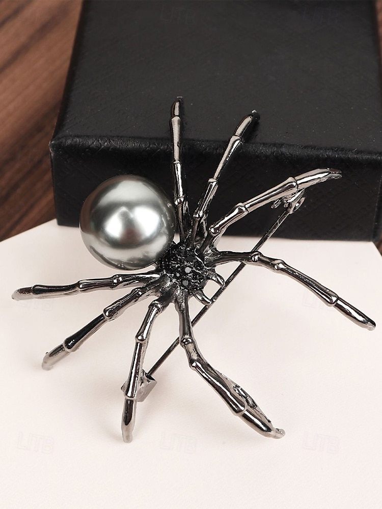 Halloween-Spinnenbrosche für Damen – schwarze Spinnennadel aus Legierung mit Kunstperle, Vintage-Schmuck im Gothic-Stil für Damen, ideal für Partys, Cosplay und Kostümzubehör 2025 - $7.99 –P5