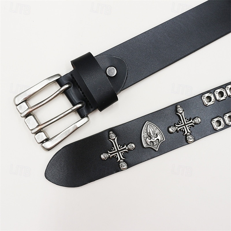 Homme Ceinture Ceinture Taille Noir Derme Alliage Durable Ajustable Uni Croix Crânes Extérieur Quotidien de 2025 ? $42.99 –P6