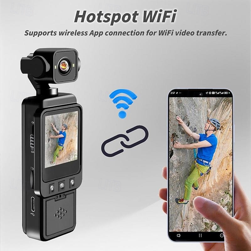 2025年 1.54インチ画面、Wi-Fi、360度回転レンズ、ナイトビジョンビデオを備えた1080pポータブルビデオレコーダー &スポーツに最適な写真撮影用内蔵補助光 &セキュリティ監視  コレクション – $44.99 –P5