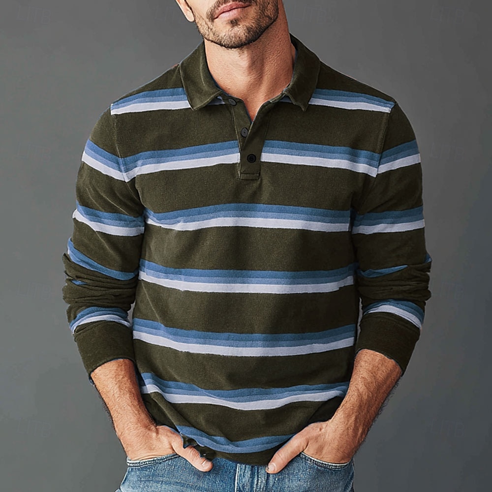 Homme Rayures horizontales Polo de rugby manche longue Polos Chemises à Col Vêtements de sport Occasionnel École Extérieur Athleisure Impression 3D Printemps Automne Hiver Jaune Bleu Violet de 2025 ? $25.99 –P5