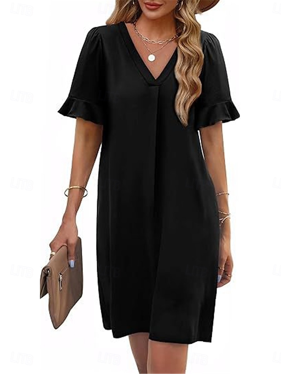 Damen Minikleid Sommerkleid Lässig Täglich Normale Passform Einfach Kurzarm V Ausschnitt Schwarz Blau Fuchsie Grün Sommer 2025 - $25.99 –P6