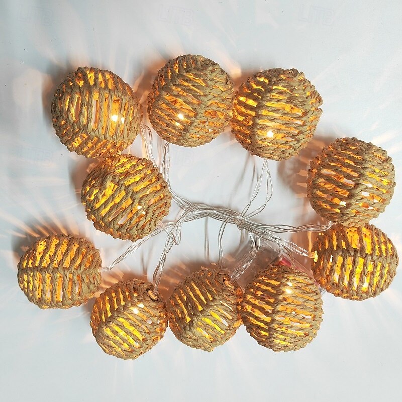 Rattan Wire Ball Style Decorative Lantern String Lights - 10 Lights Globe Rattan Wicker Ball String Lights Indoor Outdoor Patio String Light for Home Pergola Porch Party Backyard 2025 - $32.99 –P13