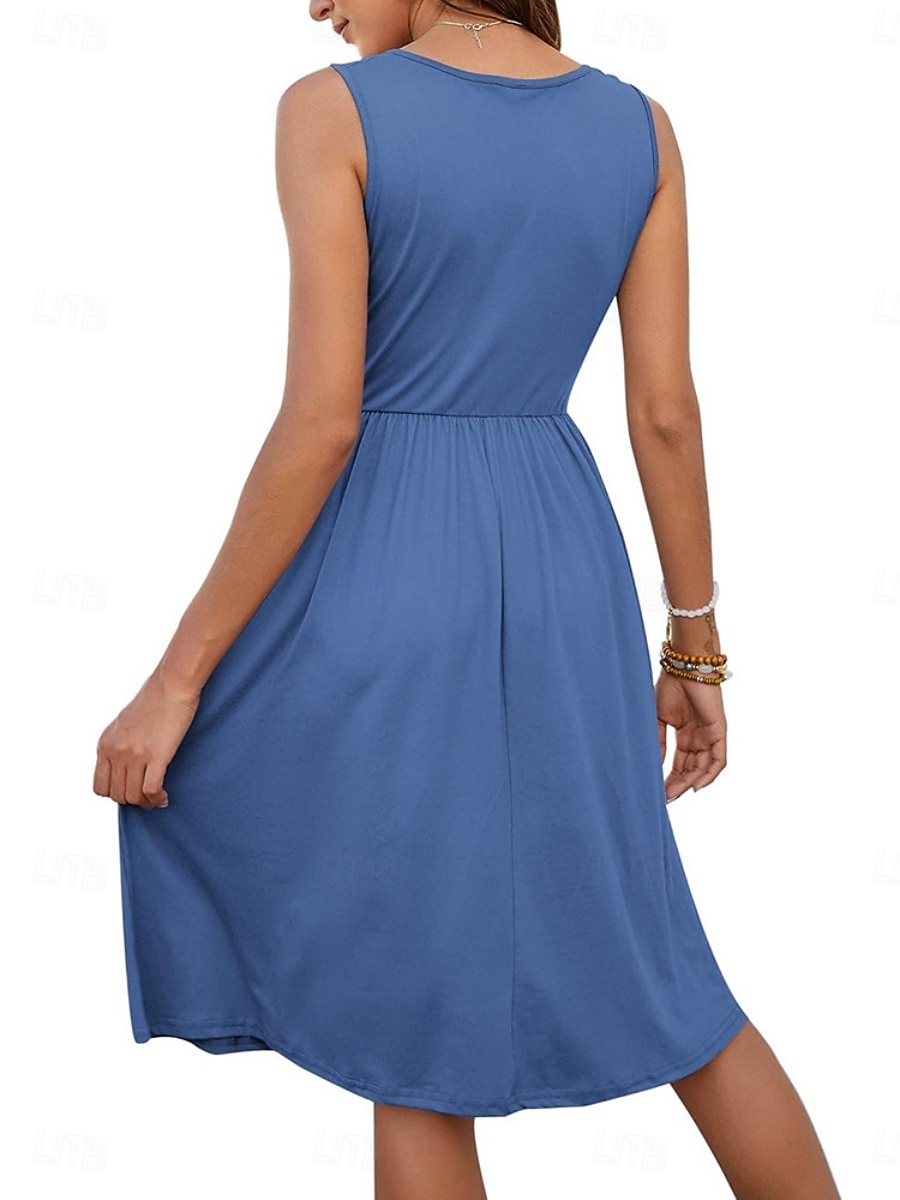 Damen Minikleid Sommerkleid Lässig Täglich Normale Passform Einfarbig Ärmellos U-Ausschnitt Schwarz Weiß Königliches Blau Himmelblau Sommer 2025 - $31.99 –P6