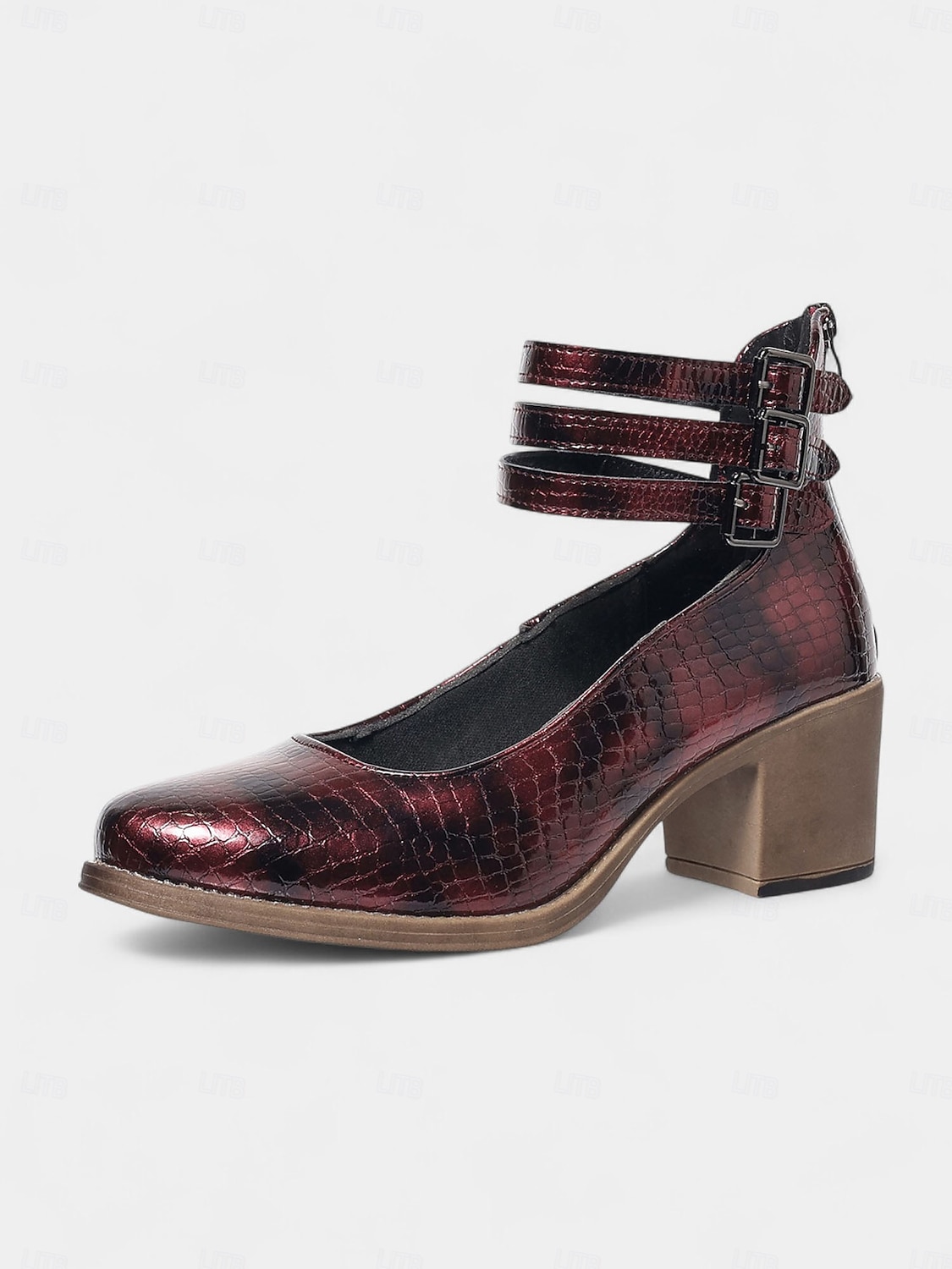 Sapatos femininos verdes de couro sintético com estampa de crocodilo e tira no tornozelo, salto grosso - sapatos Mary Jane retrô confortáveis para caminhar, para o escritório, roupas do dia a dia e de 2025 por $34.99 –P1
