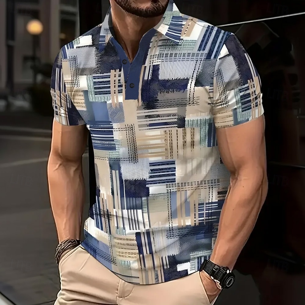 Men's Color Block Polo Short Sleeve Polo Shirts Collared Shirts Casual Athleisure Buttons Summer Blue Navy Blue Purple 2026 - $21.99 –P1