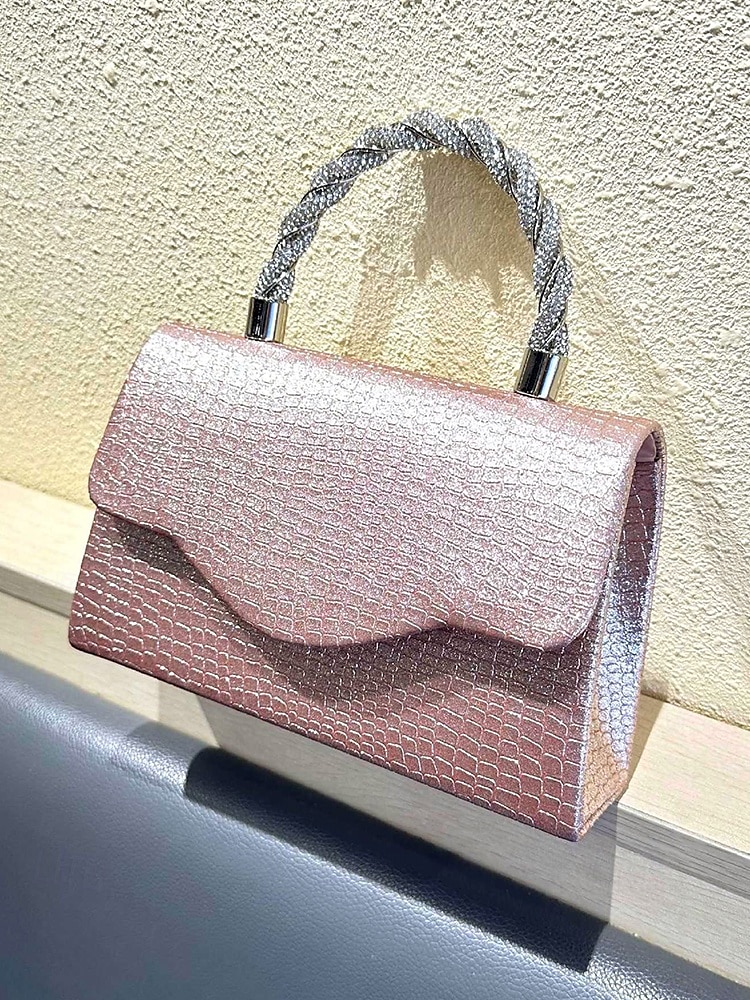 Bolso de mano para mujer con purpurina plateada y asa de diamantes de imitación: elegante bolso de noche para fiestas, bodas y cócteles. 2025 - $24.99 –P10