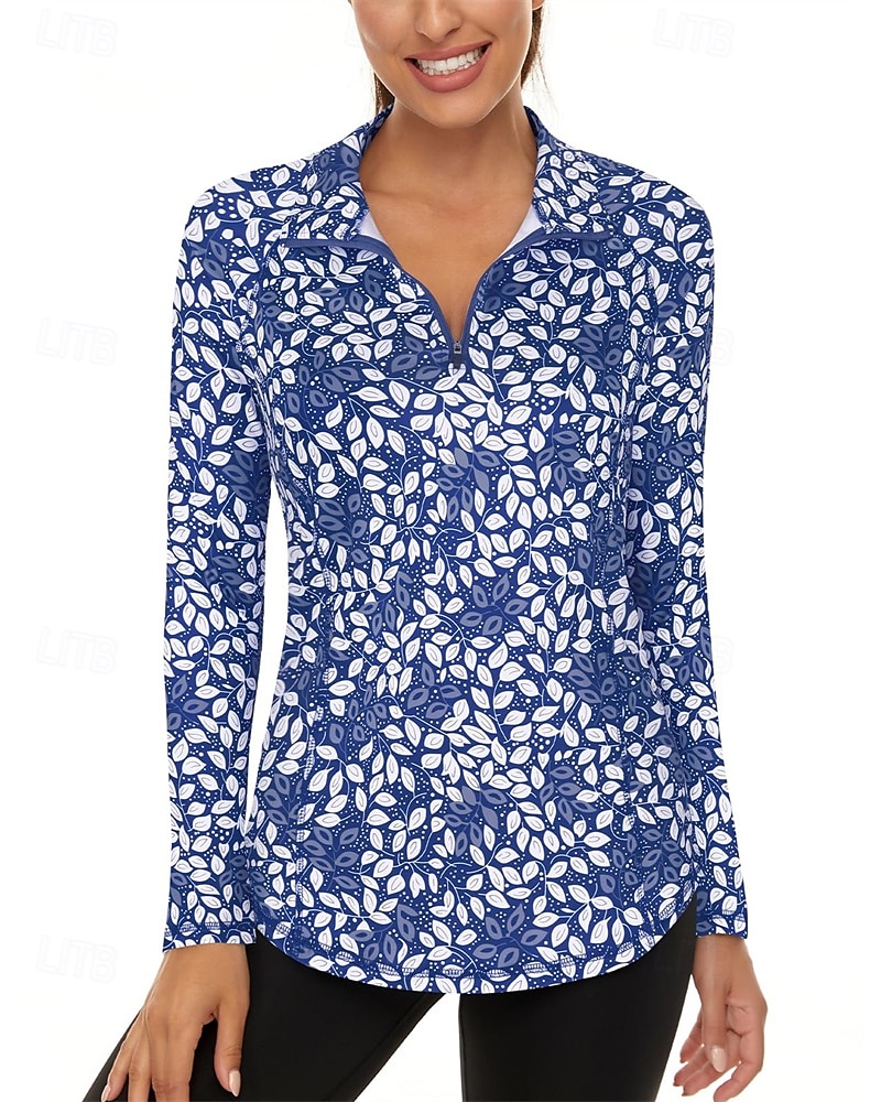 Γυναικεία Άνθινο Φανέλα POLO Πουκάμισο τένις Μακρυμάνικο Στάμπα Τρίμηνο φερμουάρ Pullover Προστασία UV Ελαστικό Αναπνέει Τέννις Γκολφ Pickleball Γιακά με φερμουάρ Πουκάμισο Polo Ροζ Μπλε Γκρίζο 2025 - $28.99 –P7