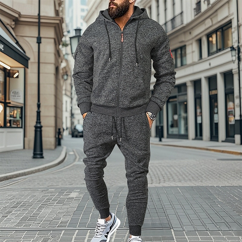 Per uomo Tuta da Ginnastica Set di abiti Set di felpe con cappuccio Felpa con Cappuccio All'aperto Quotidiano Sportivo Con zip Tasca Coulisse Semplice Rosso bordeaux Blu Grigio chiaro Poliestere del 2025 a $55.99 –P14