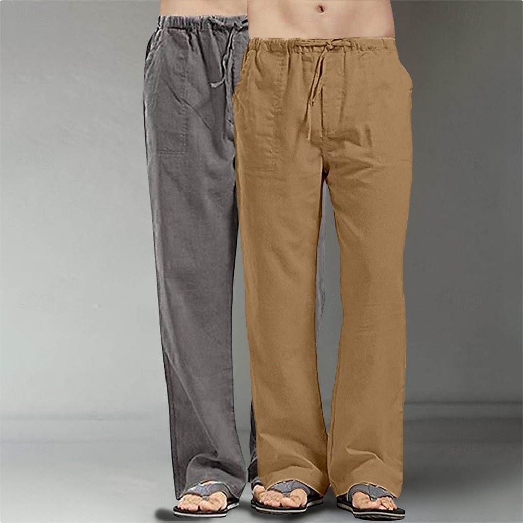 Homens Calças de linho Calças Calça verão Calças largas Calças de praia Bolsos Com Cordão Perna reta Tecido Conforto Respirável Comprimento total Diário Streetwear Moda Casual / esportivo Preto de 2025 por $27.99 –P7