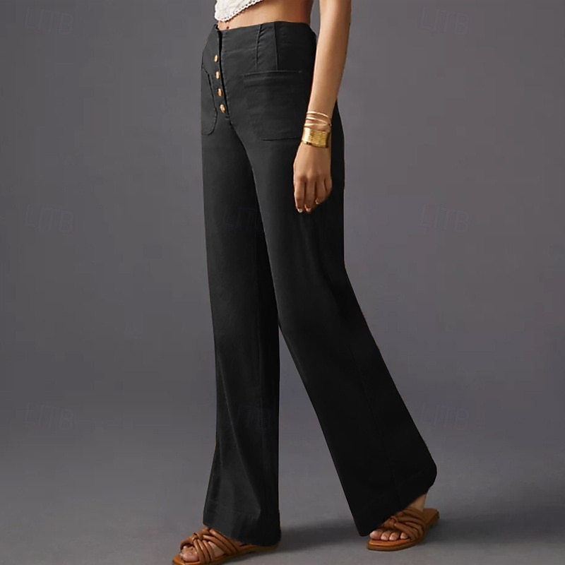 Femmes Jambe large Slacks Streetwear Occasionnel Longueur complète Naturel Uni Avec Poches Taille Élastique Confortable Rue Fête Week-end Noir Vert Véronèse Orange Automne Coupe régulière de 2025 ? $19.99 –P3