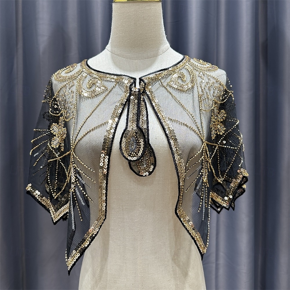 Kvinne wrap elegant solbeskyttelse kort erme blonde bryllupswraps med paljetter bryllup sommer 2025 - $26.99 –P1