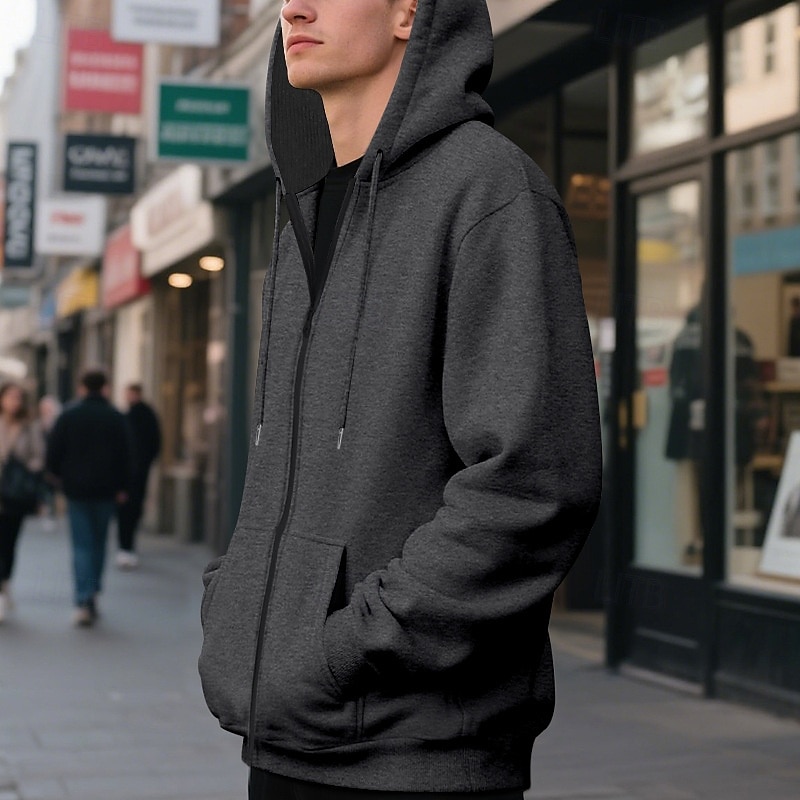 Hombre Sudadera Sudadera con capucha y cremallera completa Sudadera con capucha de lana Albaricoque Negro Verde Ejército Azul Marino Gris Claro Con Capucha Plano Bolsillo Deporte Diario Festivos 2025 - $26.99 –P19